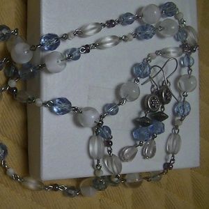 Clear blue and crystal bead necklace and earrings